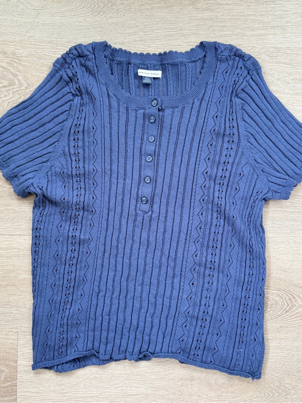 American Eagle Navy Blue Henley Pointelle Sweater T-Shirt, XXL, NWOT